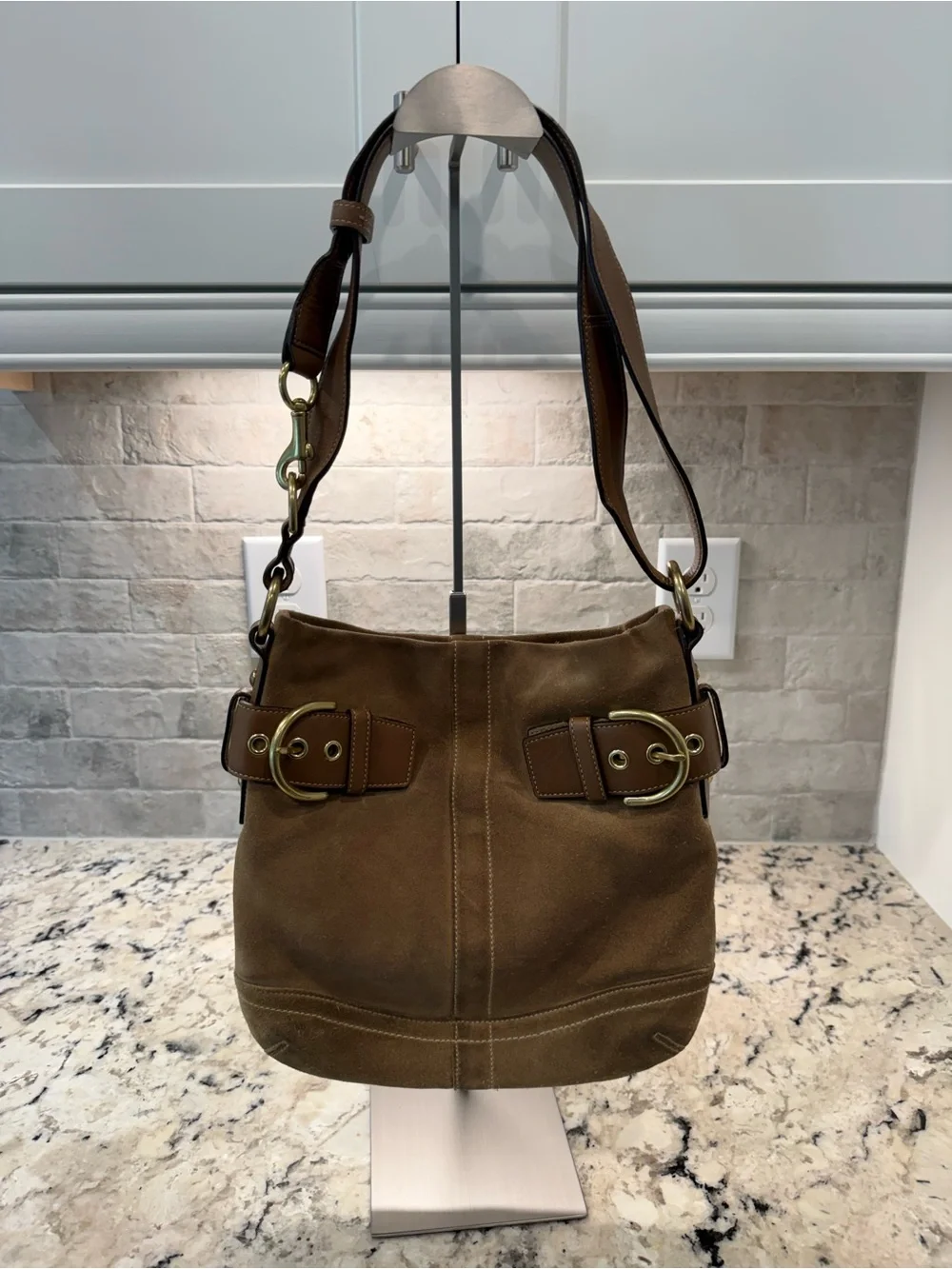 Coach EUC Vintage Tan Suede Soho Shoulder Bag w/Leather Trim